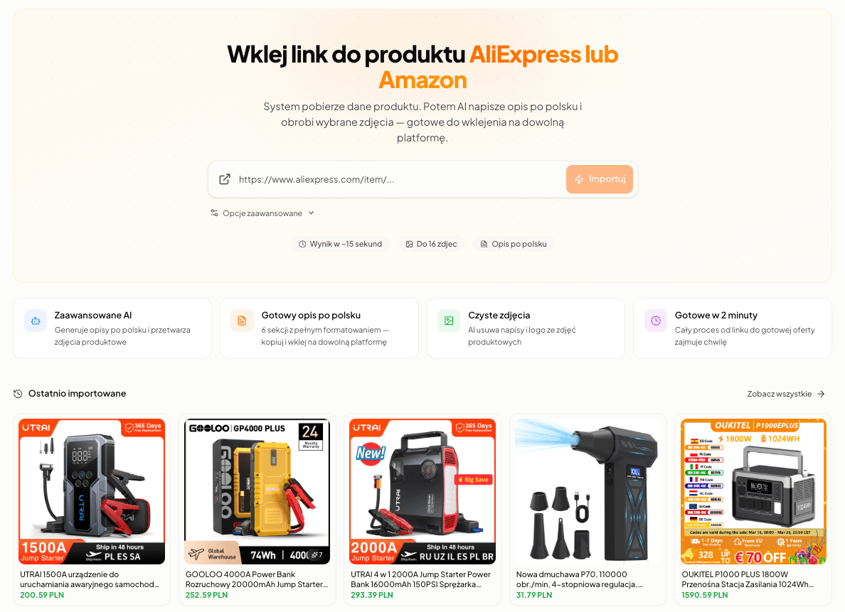 Wklej link z AliExpress lub Amazon